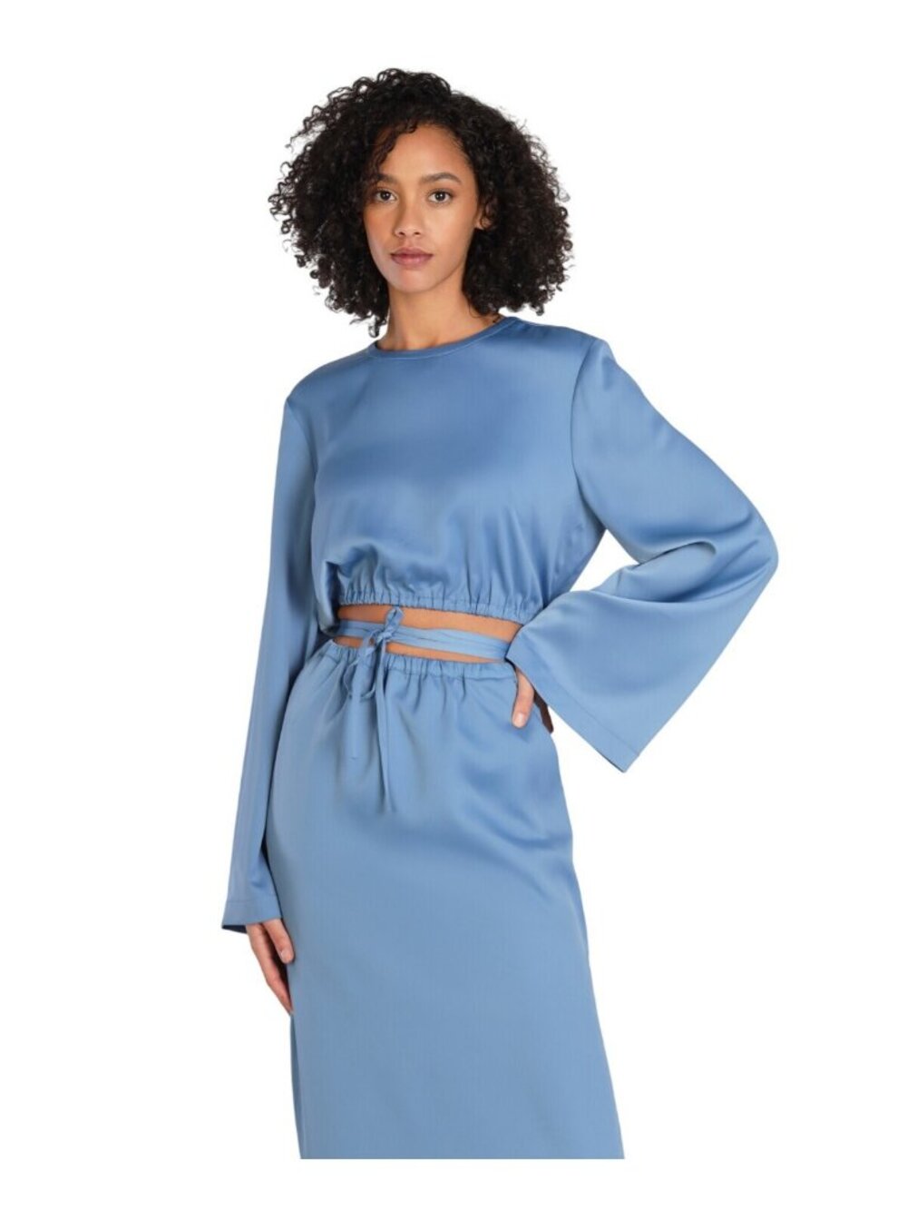 NWT Bar III x Nicole Williams English Tie Wrap Crop Top Quiet Harbor Blue L